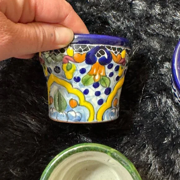 Talavera Mexican Folk Art Ceramic Mini Planters Floral Patterns Set Of 3 - Picture 6 of 9